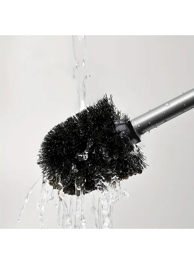 Grey Stainless Steel Toilet Brush With Holder Square Leak Proof Design Wall Mounted Freestanding No Drill Installation Reusable Bathroom Accessory - Image 5