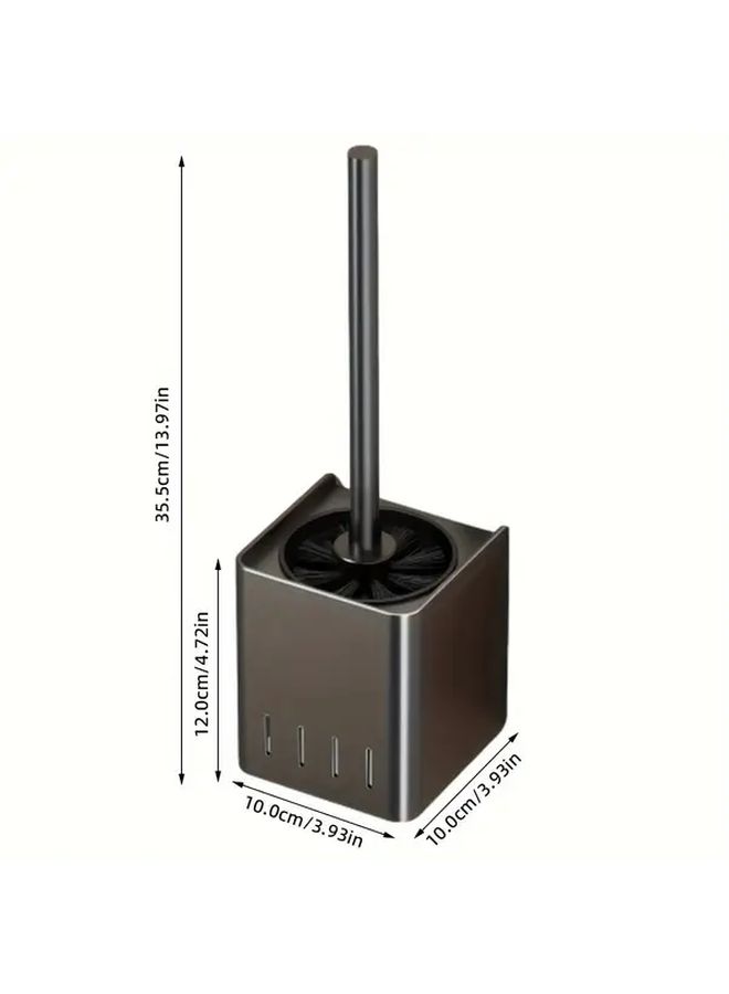 Grey Stainless Steel Toilet Brush With Holder Square Leak Proof Design Wall Mounted Freestanding No Drill Installation Reusable Bathroom Accessory - Image 4