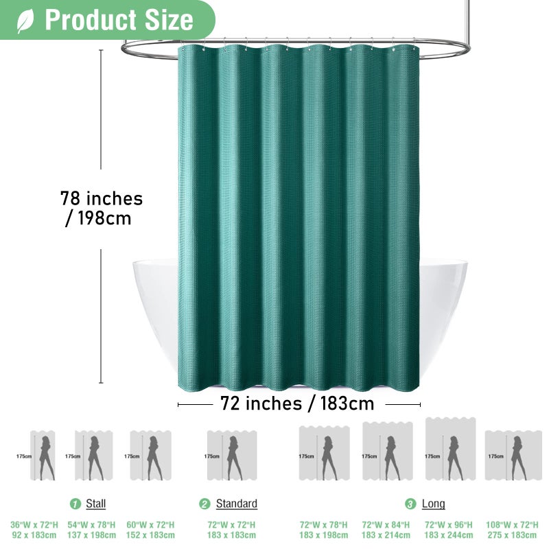 Dynamene Long Fabric Shower Curtain - 78 inch Long Waffle Weave Weighted Cloth Shower Curtains for Bathroom  Heavy Duty Hotel Spa Luxury Bath Curtain Set with 12 Plastic Hooks 72x78  Seaweed Green - Image 4