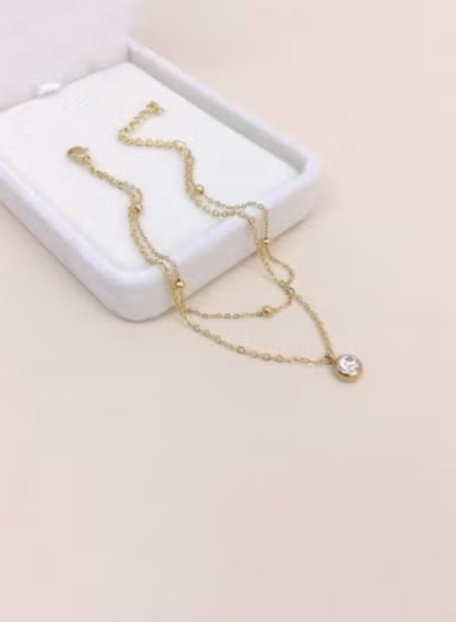 يوكا  18 قيراطا مطلي بالذهب الفولاذ المقاوم للصدأ مزدوج منجل الكاحل سوار روز زركونيا مجوهرات فاخرة أنيقة للارتداء اليومي والشاطئ والعطلات - Image 2