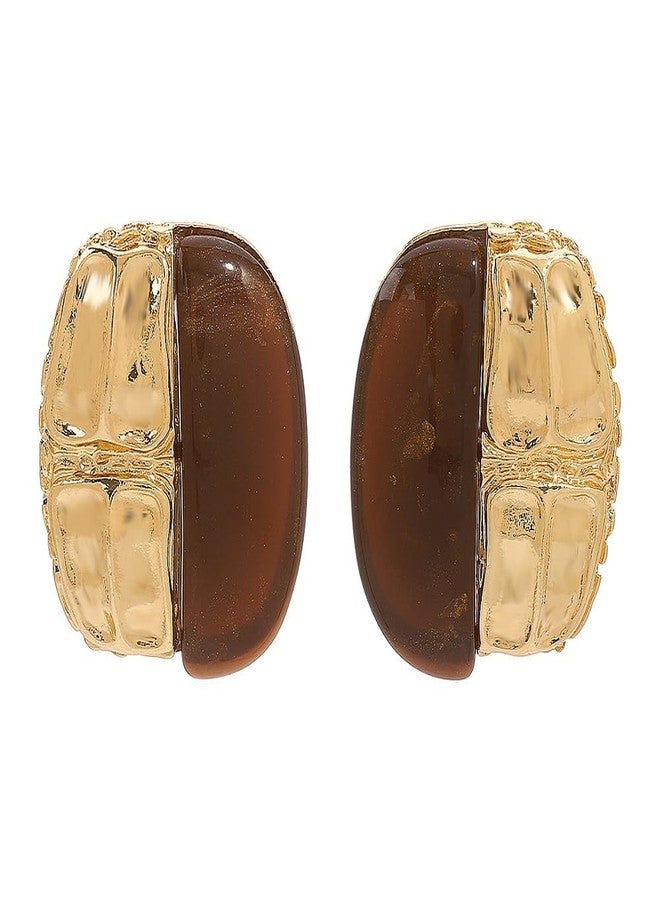 Dtja Geometric Amber Dangle Earrings for Women Retro Chunky Large Oval Rectangle Statement Charms Drop Earring Funky Holiday Birthday Party Jewelry (Gold-Tone) - Image 1
