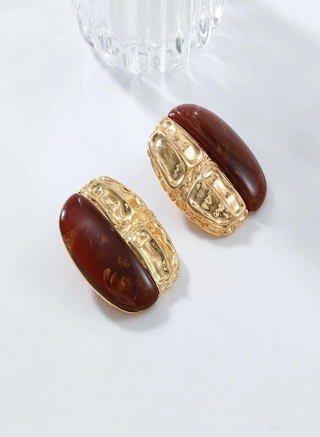 Dtja Geometric Amber Dangle Earrings for Women Retro Chunky Large Oval Rectangle Statement Charms Drop Earring Funky Holiday Birthday Party Jewelry (Gold-Tone) - Image 5