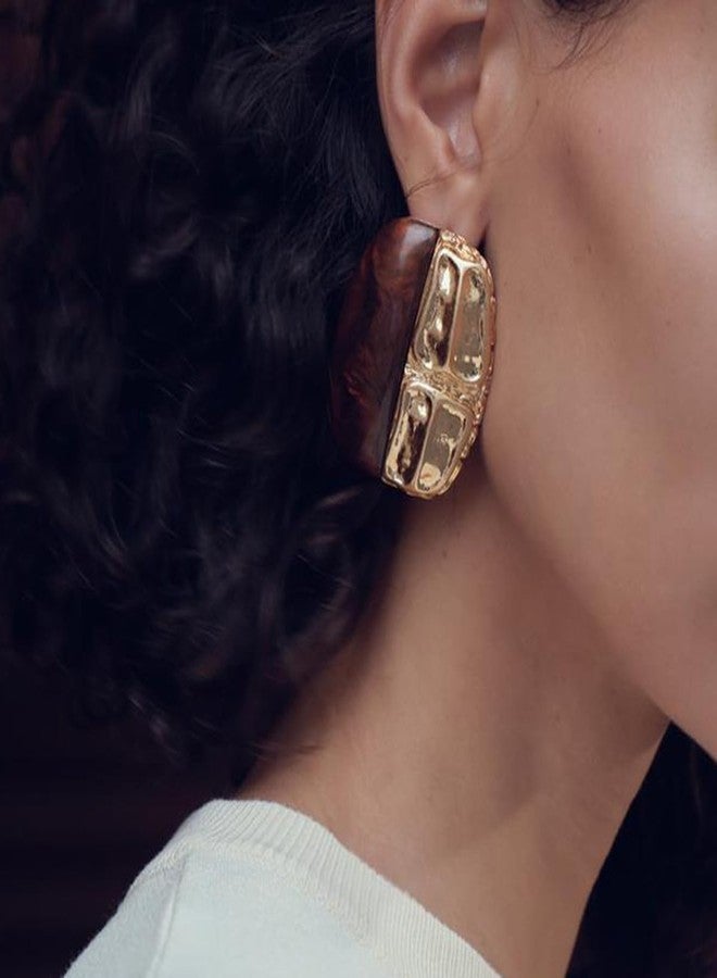 Dtja Geometric Amber Dangle Earrings for Women Retro Chunky Large Oval Rectangle Statement Charms Drop Earring Funky Holiday Birthday Party Jewelry (Gold-Tone) - Image 4