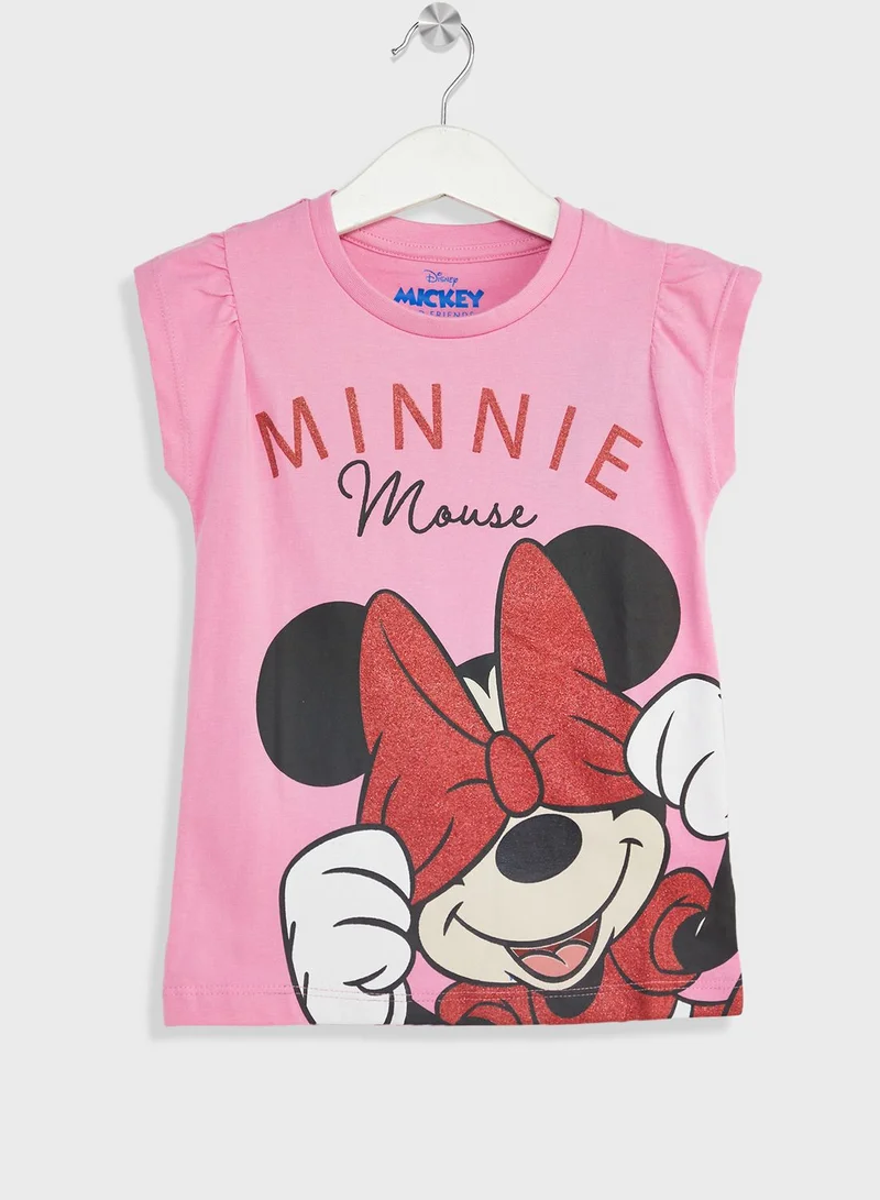 Disney Minnie Mouse T-Shirt With Butterfly Sleeves Glitter-Pigment Print