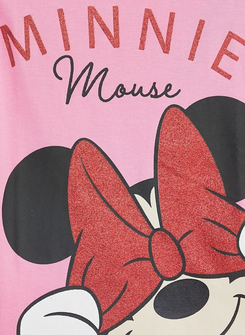 Disney Minnie Mouse T-Shirt With Butterfly Sleeves Glitter-Pigment Print