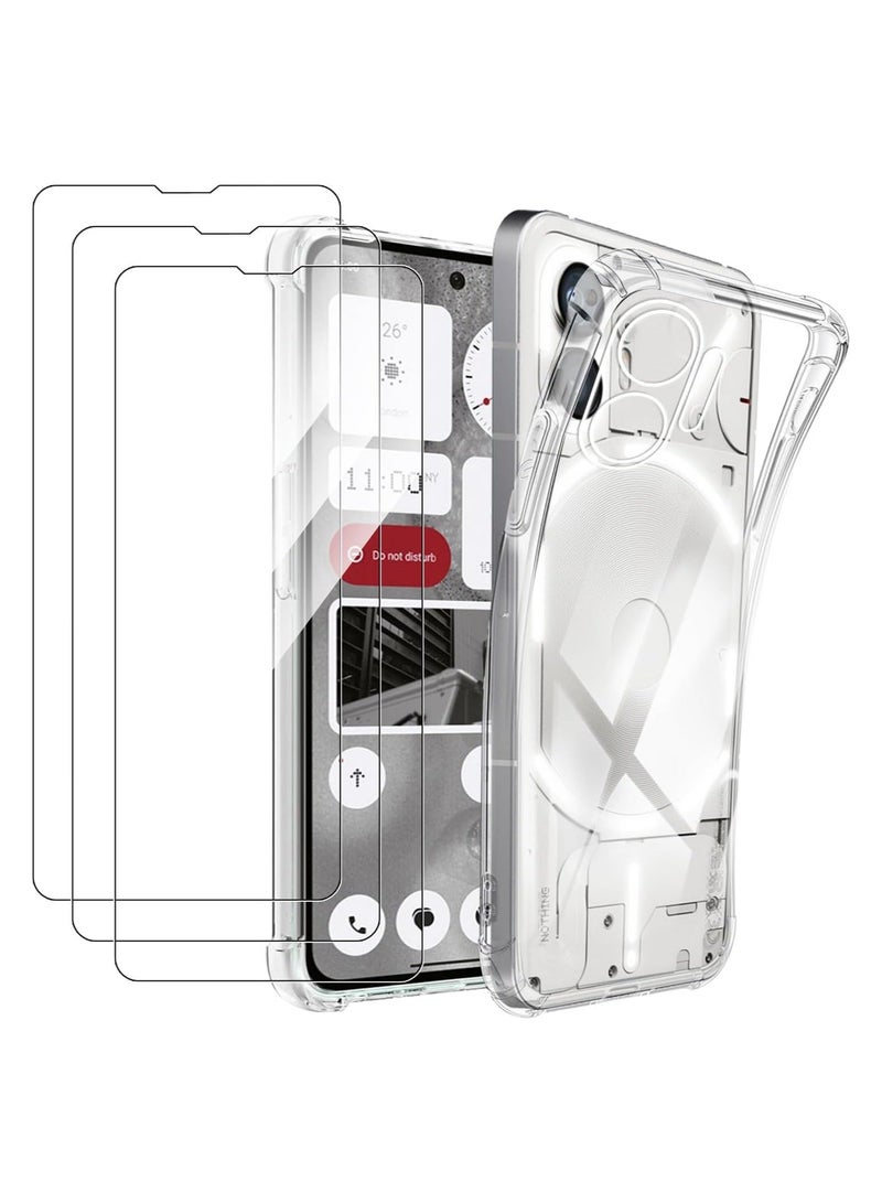 MUNTAQI Case for Nothing Phone (2), Crystal Ultra Slim Fit TPU Anti-Scratch Clear Bumper Cover Lightweight Shock-Absorbing Corners Transparent Phone Case with 3 Tempered Glass Screen Protector - Image 1