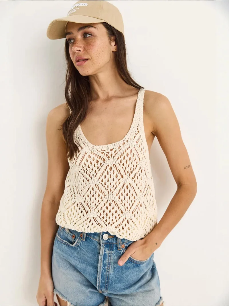 Bianco Lucci White LUCCI Lace-Trimmed Crew Neck Crop Blouse for Women | Best Price UAE
