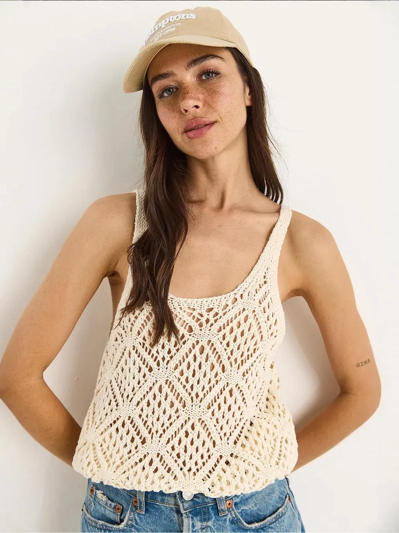 Bianco Lucci White LUCCI Lace-Trimmed Crew Neck Crop Blouse for Women | Best Price UAE