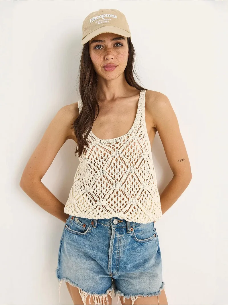 Bianco Lucci White LUCCI Lace-Trimmed Crew Neck Crop Blouse for Women | Best Price UAE