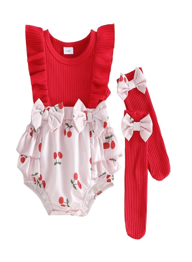 Giraropa Newborn Baby Girl Romper Dress Sleeveless Ruffle Romper Jumpsuit Flowers Infant Girl Spring Summer Festival Clothes (Red floral, 0-3 Months) - Image 1