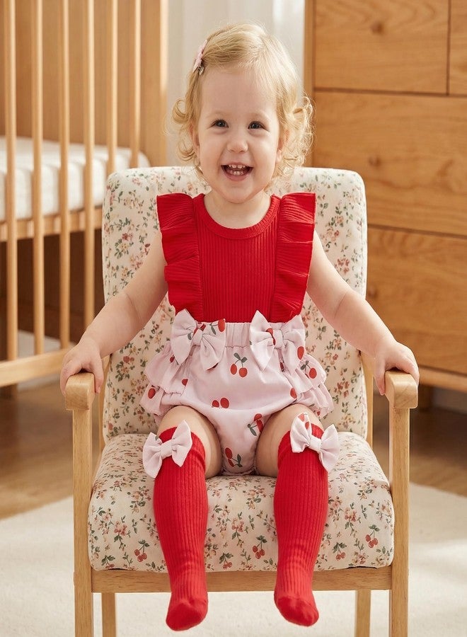 Giraropa Newborn Baby Girl Romper Dress Sleeveless Ruffle Romper Jumpsuit Flowers Infant Girl Spring Summer Festival Clothes (Red floral, 0-3 Months) - Image 3
