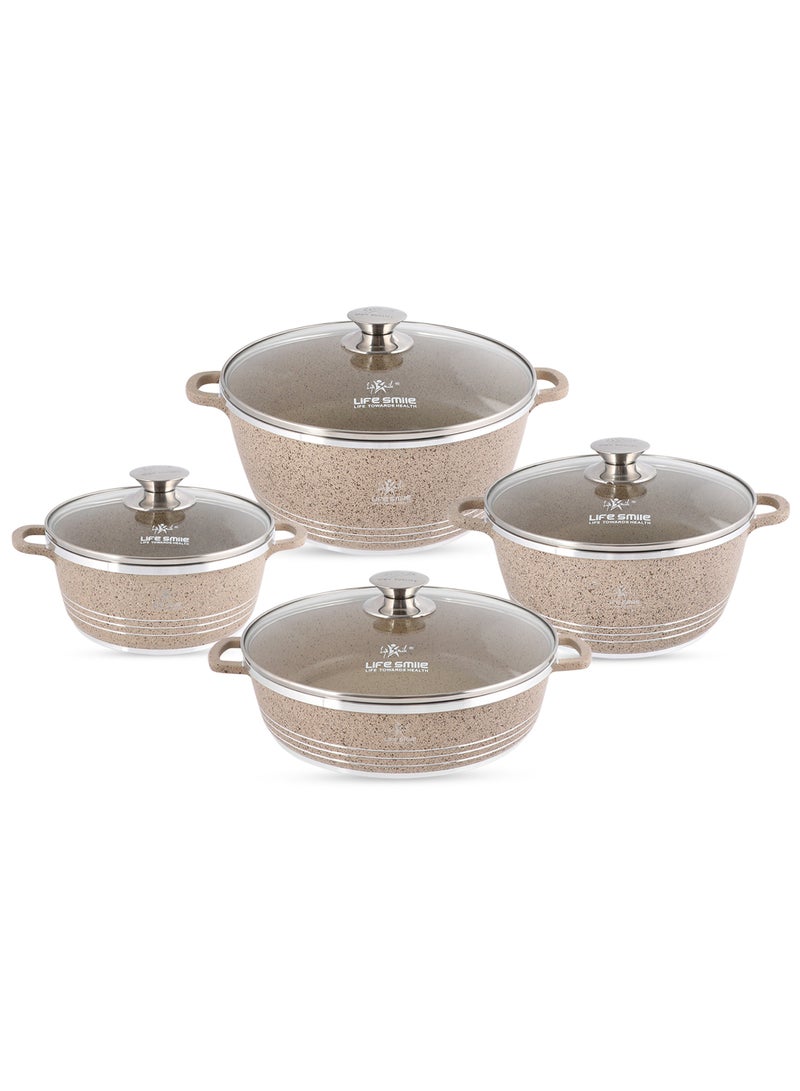 Life Smile 8-Piece Nonstick Granite Cookware Set – Cookwares with Stainless Steel Rim ,Oven-Safe Casseroles Set includes Soup Pot (20cm, 24cm,28cm) with Lid & 28cm Shallow Pot with Lid - Image 1