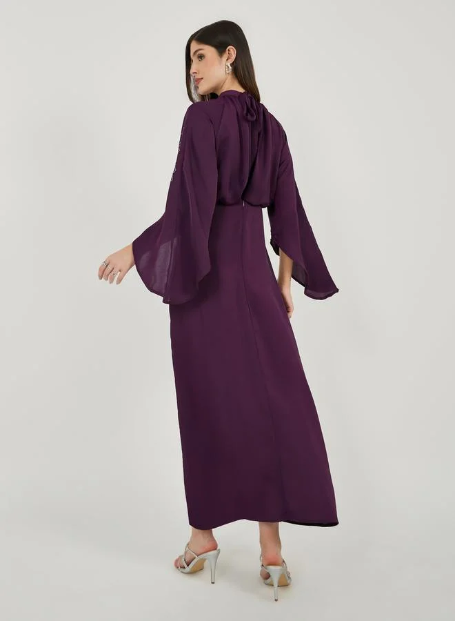 Styli Embellished A-Line Maxi Dress with 3/4 Sleeves