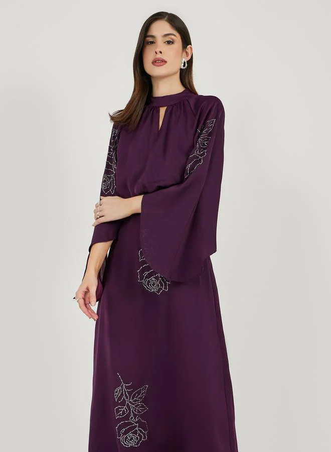 Styli Embellished A-Line Maxi Dress with 3/4 Sleeves