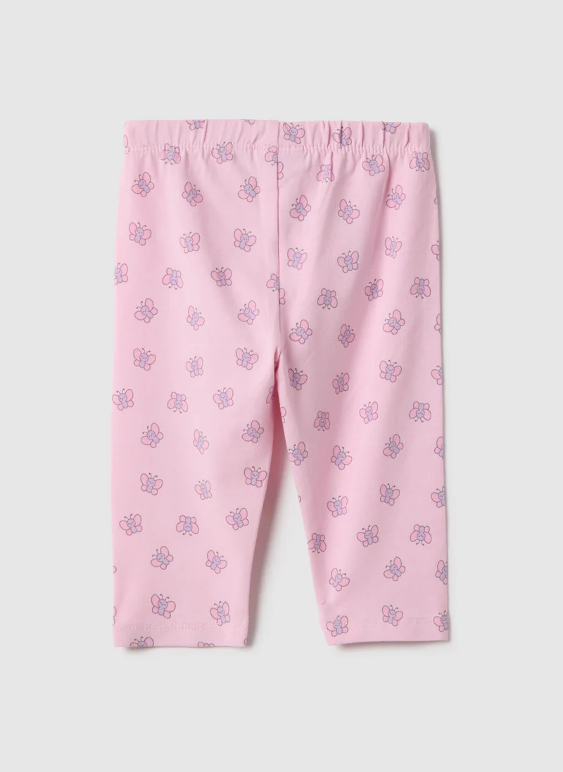 Ovs Ovs Girls' Pink Stretch Cotton Skinny Fit Leggings With Butterflies