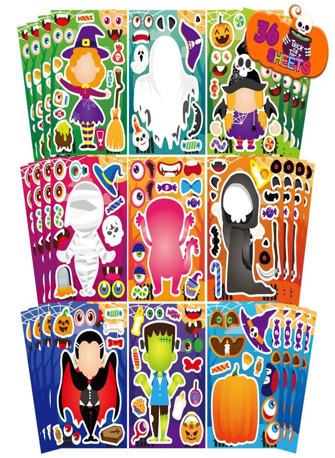 OTAITY 36 Sheets Halloween Stickers for Kids, Make Your Own Halloween Character Mix and Match Stickers Vampires Witches Mummies Zombies Ghosts Sticker, Halloween Party Party Supplies Favors - Image 1