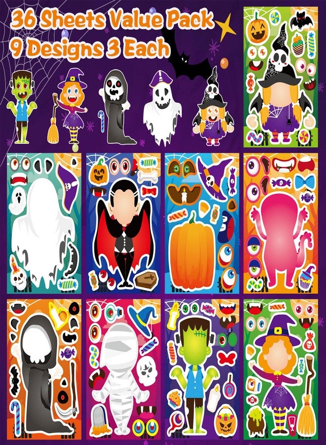 OTAITY 36 Sheets Halloween Stickers for Kids, Make Your Own Halloween Character Mix and Match Stickers Vampires Witches Mummies Zombies Ghosts Sticker, Halloween Party Party Supplies Favors - Image 2