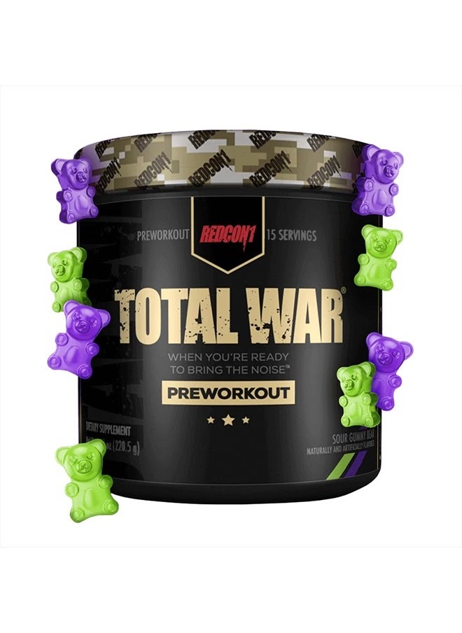 REDCON1 Total War Preworkout, Sour Gummy Bear - Pump, Endurance & Energy Boosting Workout Supplement - Caffeinated Pre Workout Powder with Taurine, Green Tea + Di Caffeine Malate (15 Servings)  - Image 1