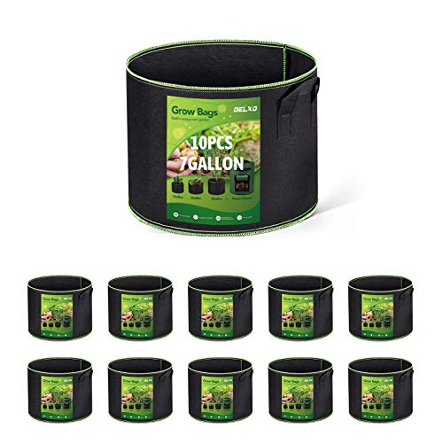 Delxo 10-Pack 7 Gallon Grow Bags Heavy Duty Aeration Fabric Pots Thickened Nonwoven Fabric Pots Plant Grow Bags with Handles - Image 1