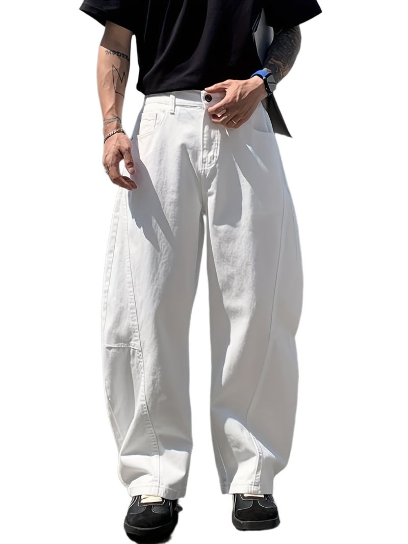 Geng Yuan Original Design White Structural Jeans Men'S American High Street Curved Trousers Wide Leg Long Pants Men'S New Ins Straight Jeans - Image 1