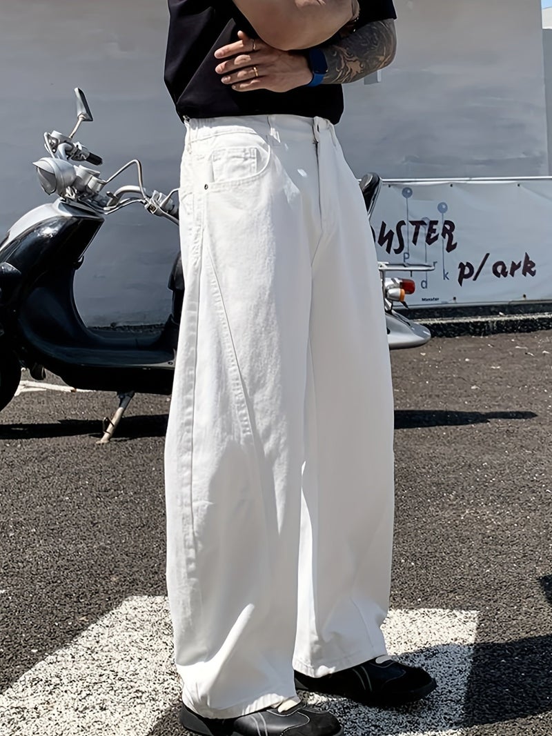 Geng Yuan Original Design White Structural Jeans Men'S American High Street Curved Trousers Wide Leg Long Pants Men'S New Ins Straight Jeans - Image 4