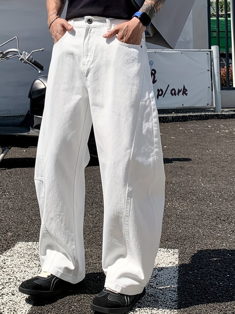 Geng Yuan Original Design White Structural Jeans Men'S American High Street Curved Trousers Wide Leg Long Pants Men'S New Ins Straight Jeans - Image 3