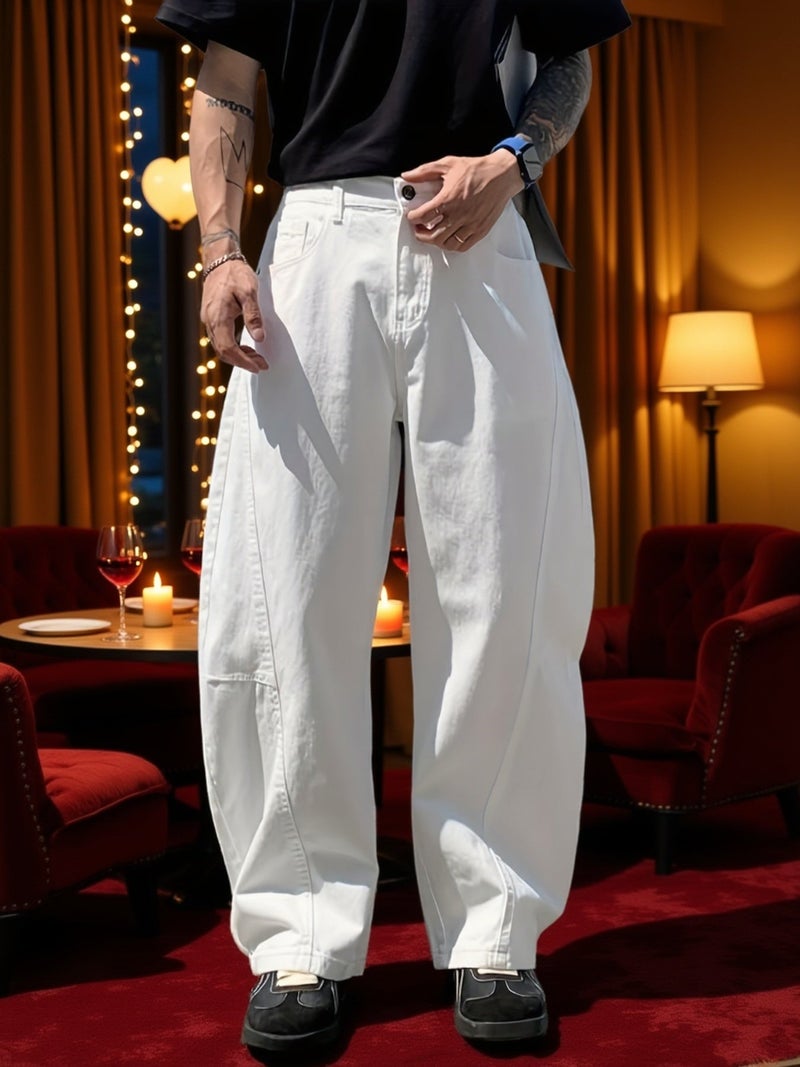 Geng Yuan Original Design White Structural Jeans Men'S American High Street Curved Trousers Wide Leg Long Pants Men'S New Ins Straight Jeans - Image 2