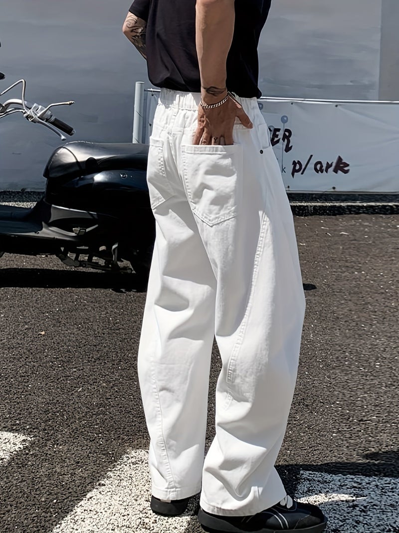 Geng Yuan Original Design White Structural Jeans Men'S American High Street Curved Trousers Wide Leg Long Pants Men'S New Ins Straight Jeans - Image 5