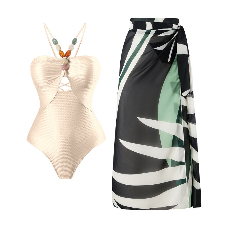 One-Piece Swimsuit Bikini Suit Bikini Conservative Belly-Covered Beach Skirt Chiffon Wrap Skirt Spring Swimsuit - Image 1