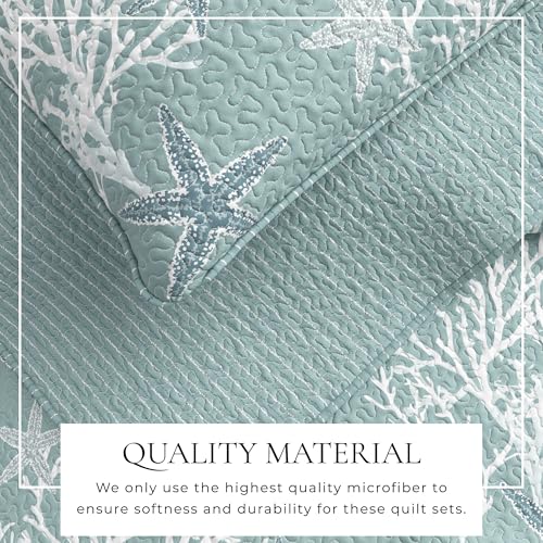 Great Bay Home King Coastal Quilt Bedding Set, Summer Coastal Quilt with Shams, Beach 3-Piece Reversible All Season Bedspread Quilt Set. Lightweight Nautical Quilted Coverlet. Fenwick Collection, Ether Blue. - Image 2