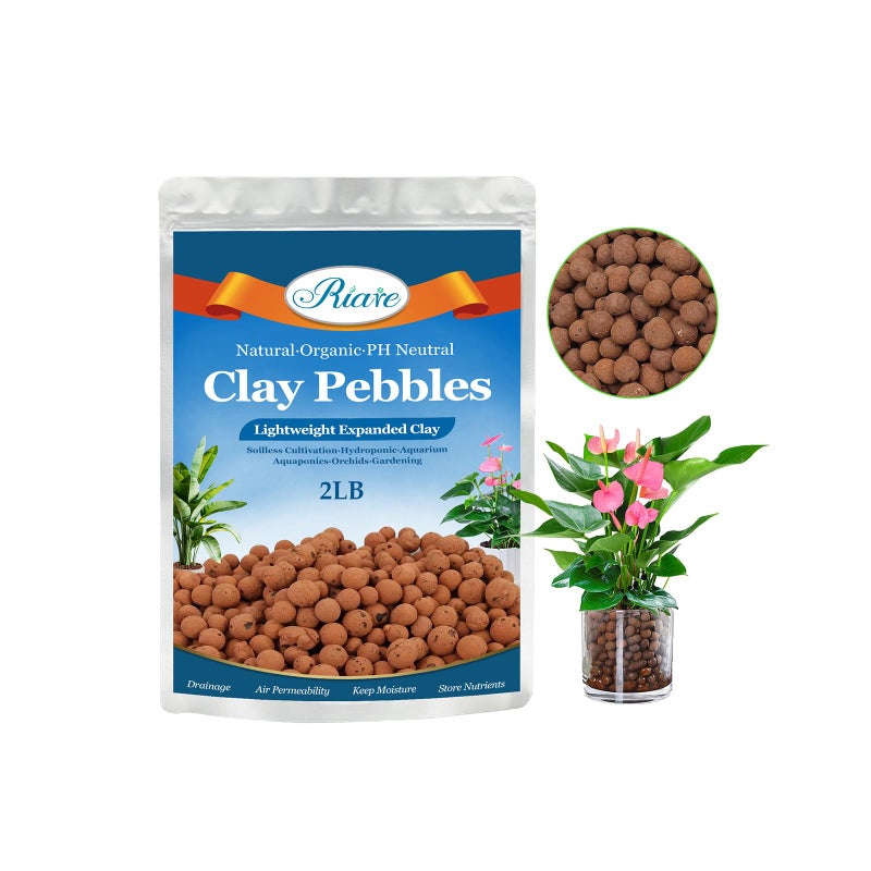Riare 2 LBS Organic Expanded Clay Pebbles - 4mm-16mm Natural Leca Balls Lightweight Hydroponic Clay Pebbles Aggregate for Indoor Plants, Hydroponic Growing, Plants Drainage, Aquaponics - Image 1