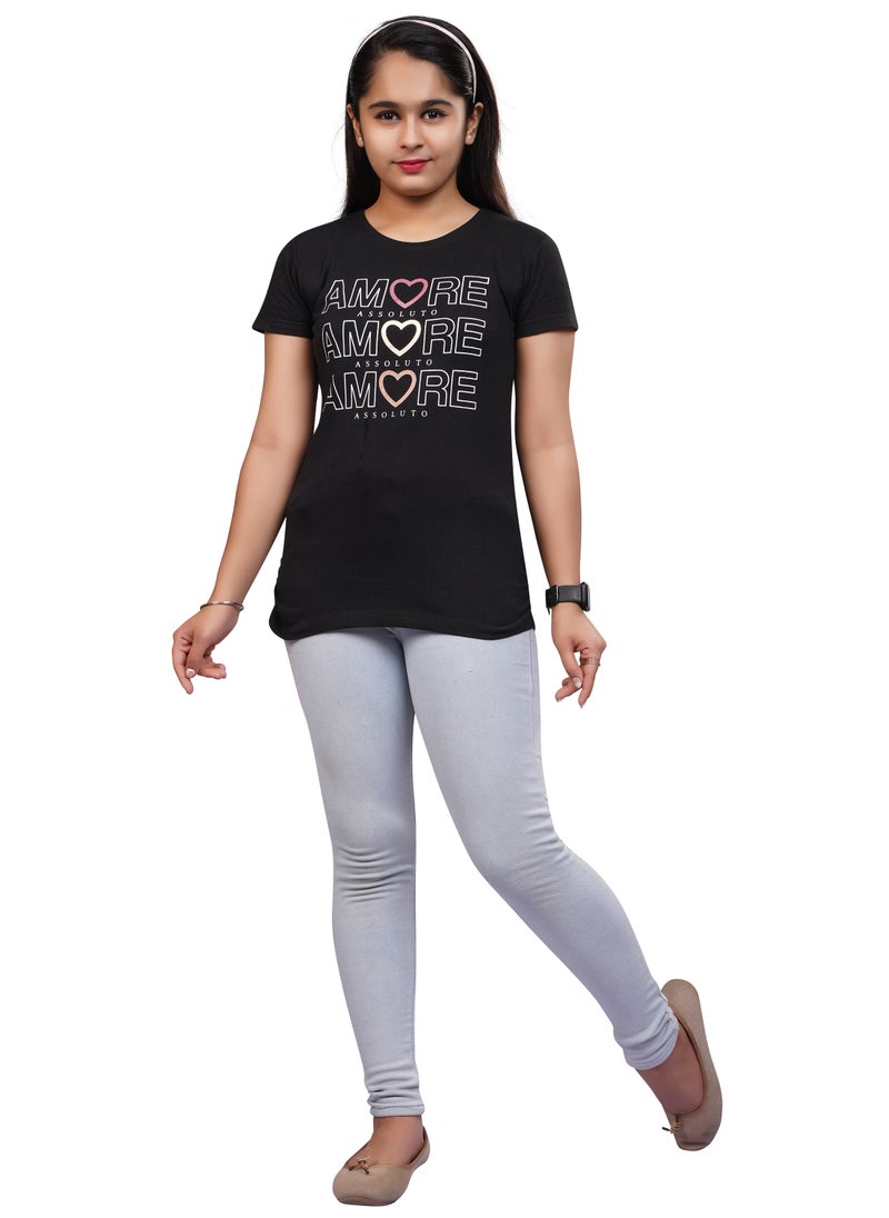 Lauren Smith Kids Girls Short Sleeved Long T Shirt with Glitter Print 100 percent Cotton