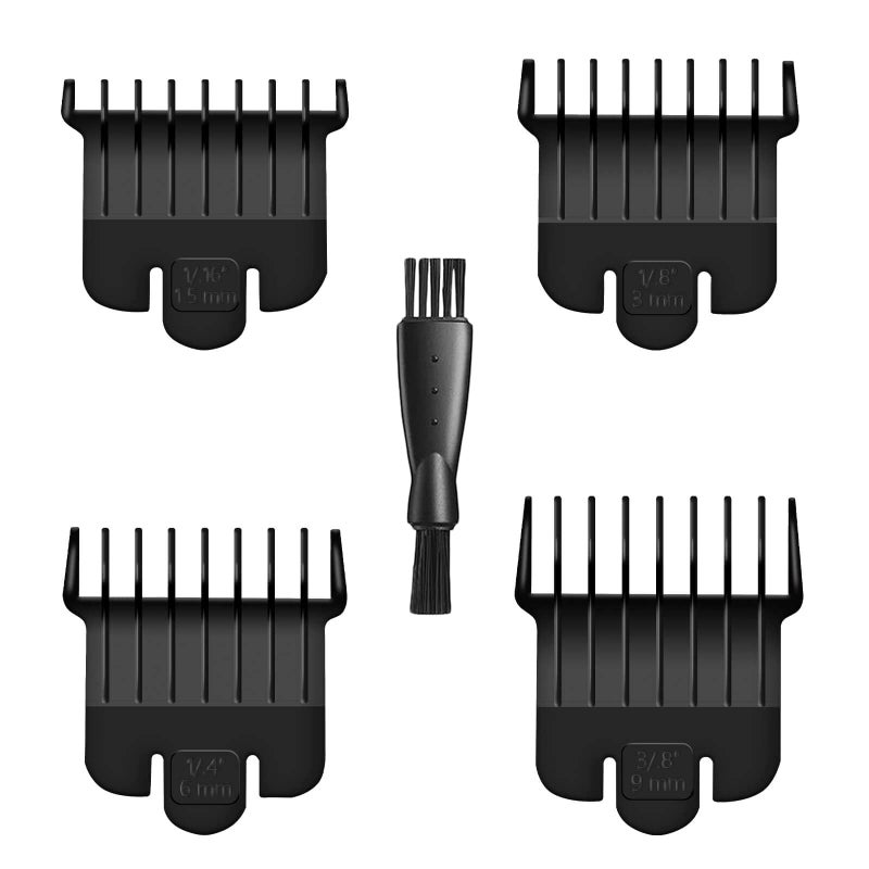 CR8GR8 4 Pack Clipper Guards for Andis T Outliner, 1/16", 1/8", 1/4", 3/8" Guards Guides, Snap-on Blade Attachment Combs Set with Brush for Hair Clippers Model #04710/04521, Black - Image 1