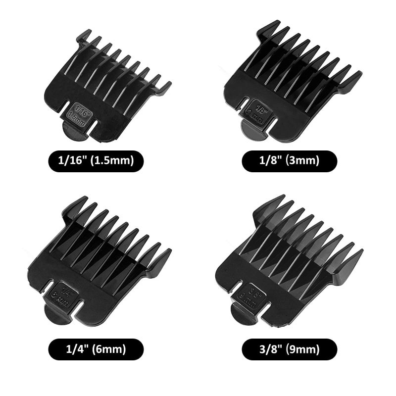 CR8GR8 4 Pack Clipper Guards for Andis T Outliner, 1/16", 1/8", 1/4", 3/8" Guards Guides, Snap-on Blade Attachment Combs Set with Brush for Hair Clippers Model #04710/04521, Black - Image 2