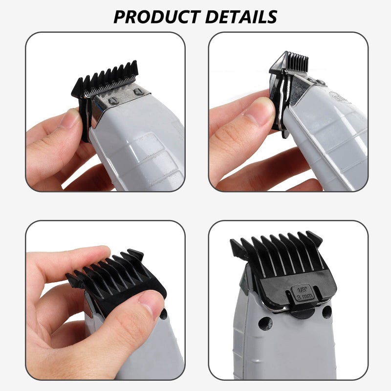 CR8GR8 4 Pack Clipper Guards for Andis T Outliner, 1/16", 1/8", 1/4", 3/8" Guards Guides, Snap-on Blade Attachment Combs Set with Brush for Hair Clippers Model #04710/04521, Black - Image 3