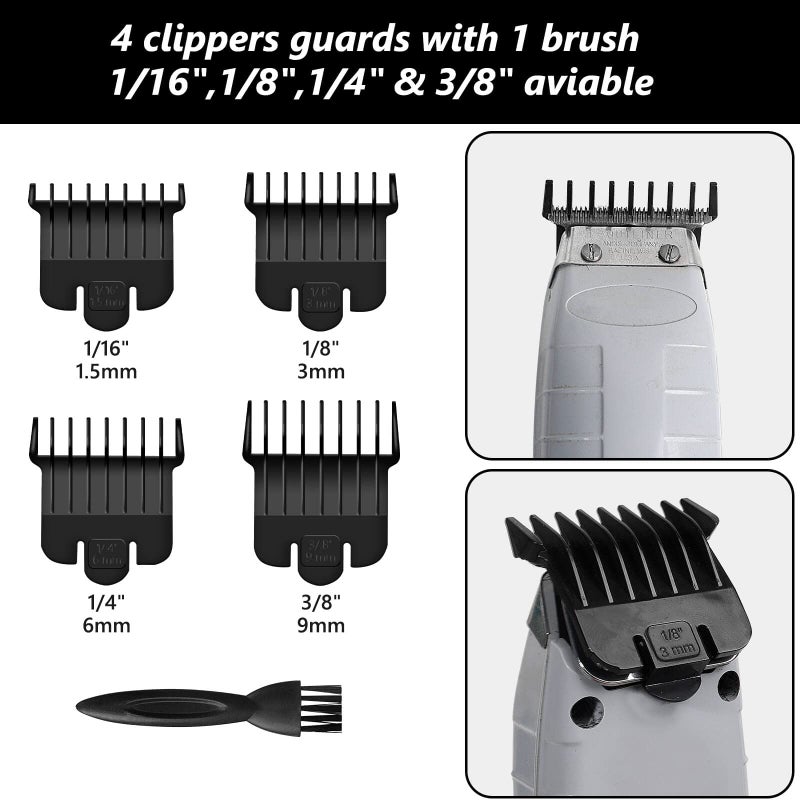 CR8GR8 4 Pack Clipper Guards for Andis T Outliner, 1/16", 1/8", 1/4", 3/8" Guards Guides, Snap-on Blade Attachment Combs Set with Brush for Hair Clippers Model #04710/04521, Black - Image 4