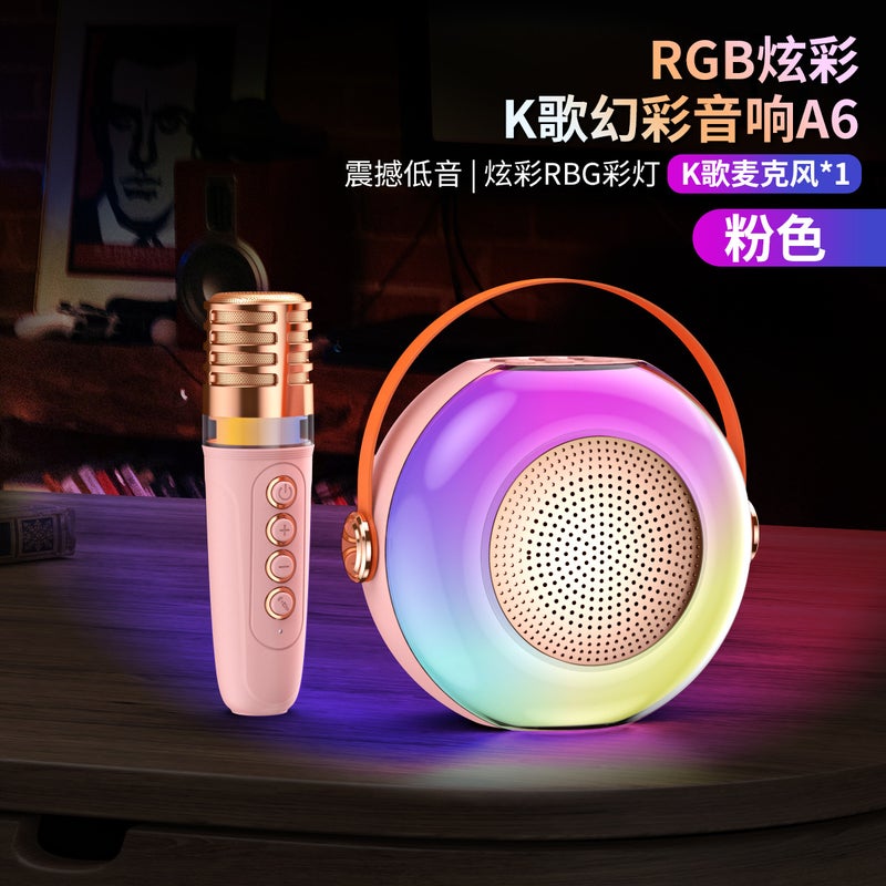 New A6 Wireless Bluetooth Audio Microphone Integrated Home Karaoke Colorful Lighting Portable Karaoke Card Speaker - Image 1