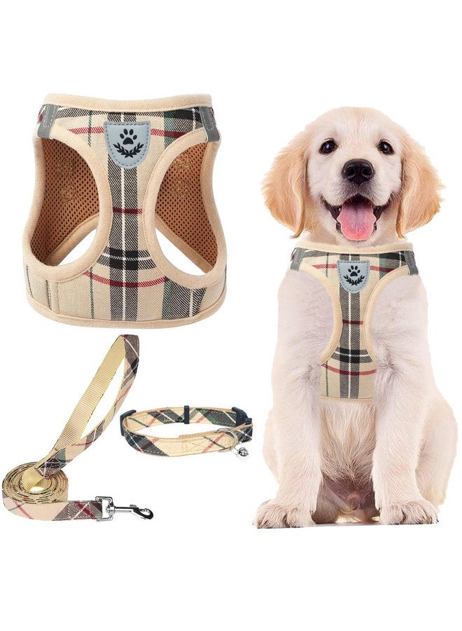 PUPTECK Adjustable Dog Harness Collar and Leash Set Step in No Pull Pet Harness for Small Medium Dogs Puppy and Cats Outdoor Walking Running, Soft Mesh Padded Reflective Vest Harnesses, Beige XS