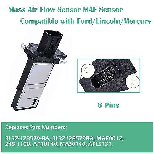 RICH AUTO Rich Mass Air Flow Sensor MAF Sensor Compatible with Ford Escape Expedition Explorer F150 F250 F350 Lincoln MKX MKZ Navigator Town Car Mercury Mariner Replacement for 3L3Z-12B579-BA MAF0012 - Image 2
