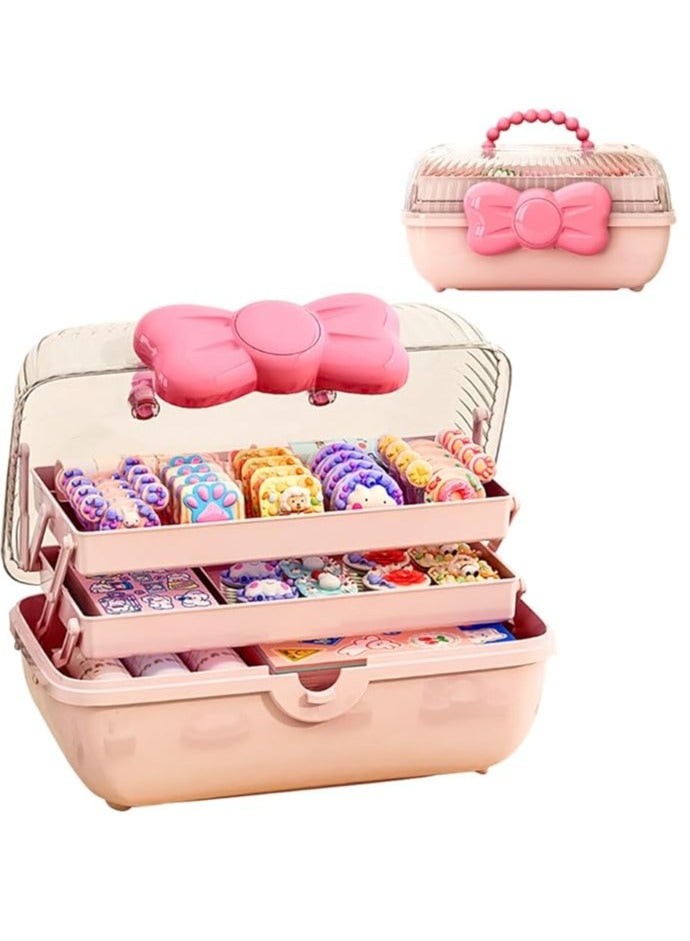Arabest Cute Girls Hair Accessories Storage Box Bow Switch Organizer Box Jewelry Box, Plastic Hair Ties Holder Hair Clips Container Storage Box for Home, School, Office(Pink) - Image 1