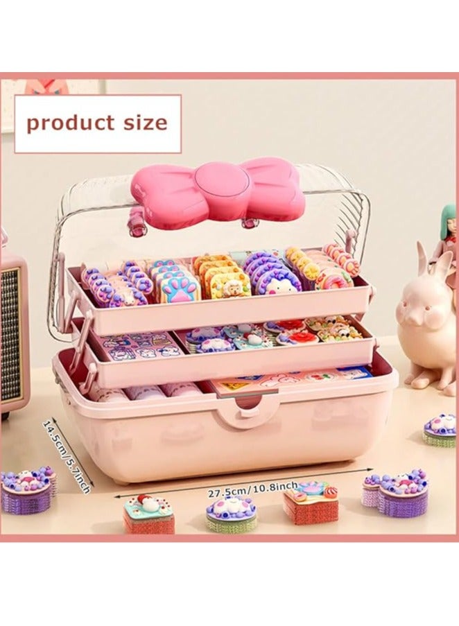 Arabest Cute Girls Hair Accessories Storage Box Bow Switch Organizer Box Jewelry Box, Plastic Hair Ties Holder Hair Clips Container Storage Box for Home, School, Office(Pink) - Image 2