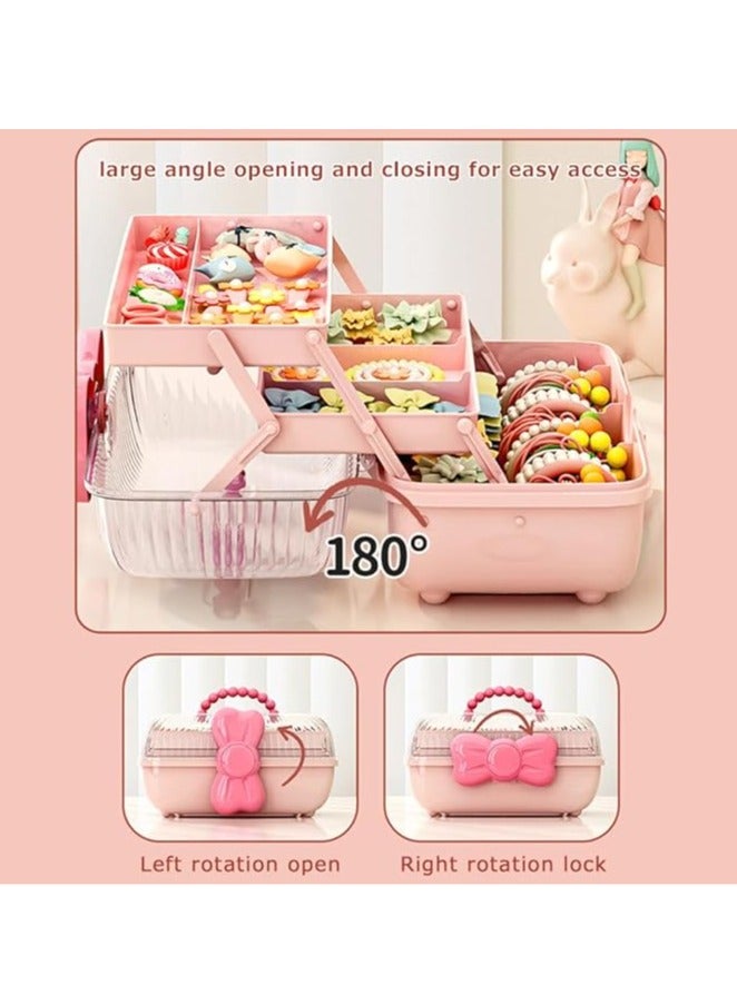 Arabest Cute Girls Hair Accessories Storage Box Bow Switch Organizer Box Jewelry Box, Plastic Hair Ties Holder Hair Clips Container Storage Box for Home, School, Office(Pink) - Image 3