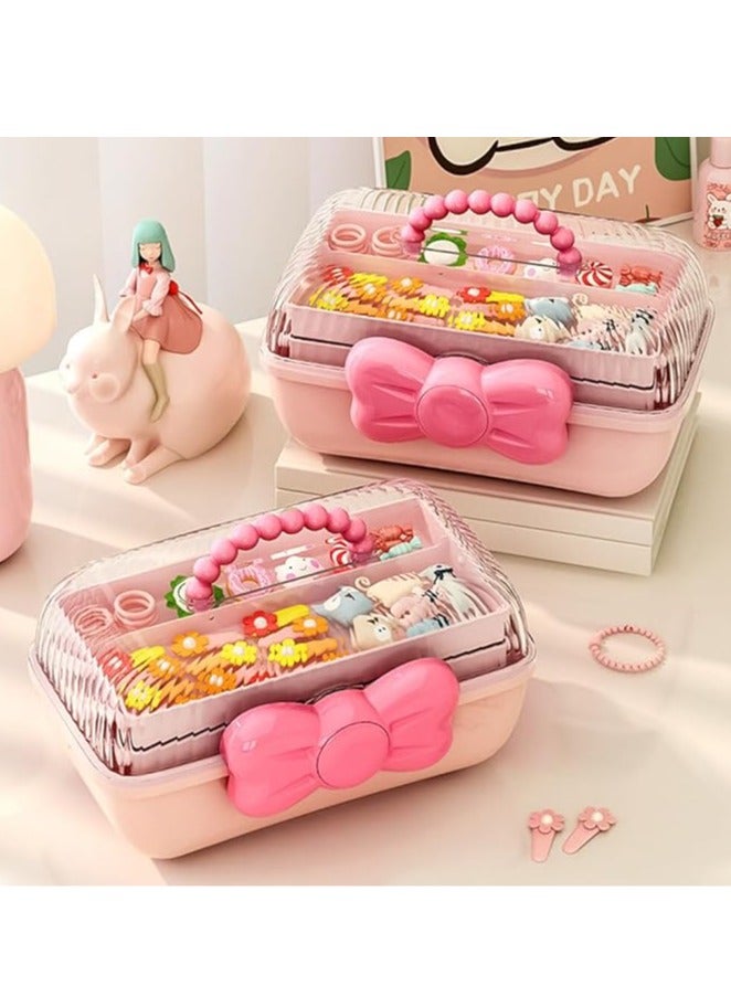 Arabest Cute Girls Hair Accessories Storage Box Bow Switch Organizer Box Jewelry Box, Plastic Hair Ties Holder Hair Clips Container Storage Box for Home, School, Office(Pink) - Image 4