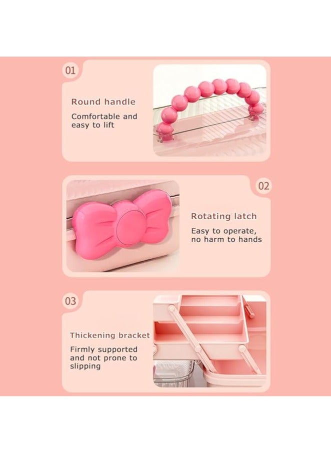 Arabest Cute Girls Hair Accessories Storage Box Bow Switch Organizer Box Jewelry Box, Plastic Hair Ties Holder Hair Clips Container Storage Box for Home, School, Office(Pink) - Image 5