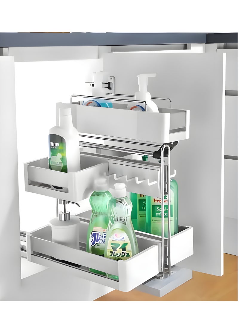 eurocliq Multipurpose Under Sink Pull Out Storage Cabinet Moveable Top Layer Rack for Bathroom and Kitchen  - Image 1