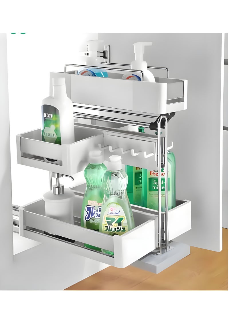 eurocliq Multipurpose Under Sink Pull Out Storage Cabinet Moveable Top Layer Rack for Bathroom and Kitchen  - Image 5