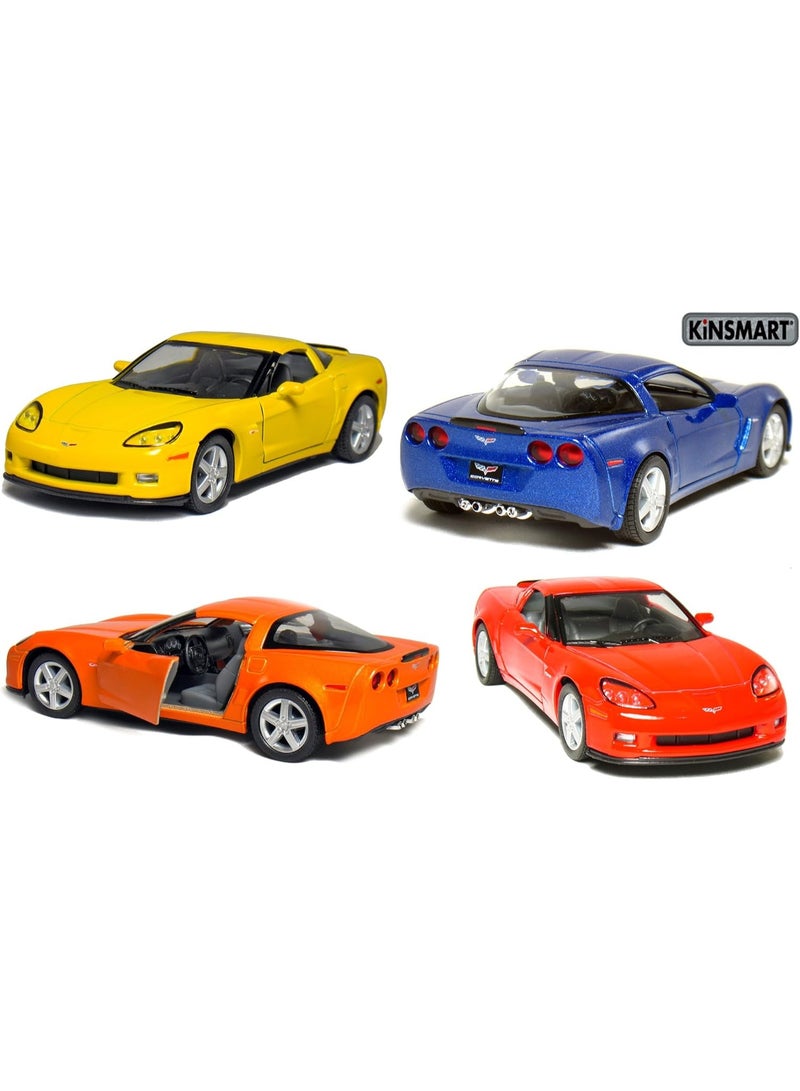 Kinsmart كينسمارت 2007 كورفيت Z06 5 بوصة 1:36 مقياس 5 بوصة نموذج معدني مصبوب سيارة لعبة عضلية أمريكية. حركة سحب للخلف (-مجموعة من 4) - Image 1