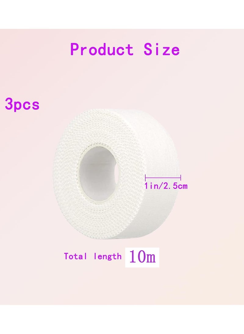 DELGREEN Athletic Sports Tape, 3 Rolls Zinc Oxide Tape, 10m x 2.5cm Cohesive Bandage Flexible Breathable Wrist Finger Tape Easy Tear Athletic Sports Tape for Sports Ankle（White） - Image 2