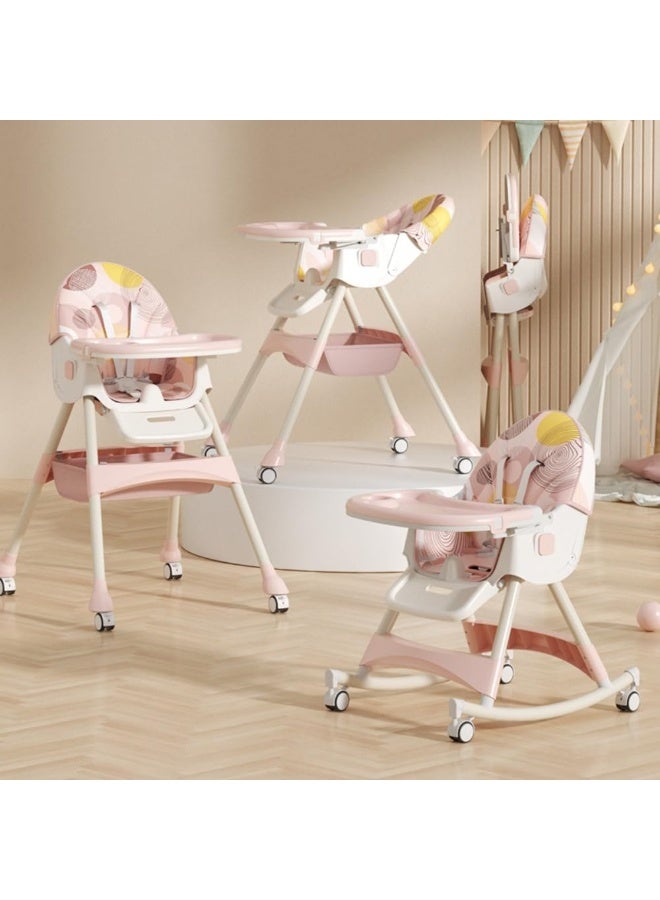 Kidilo 2-in-1 Foldable Baby High Chair & Rocking Chair - Adjustable Recliner with 360° Wheels(8131A) - Image 1