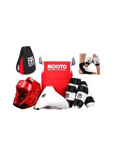 Mooto Taekwondo Protective Gear Thickened Suit  Boxing Training Full Set Of 8-Pcs, Red 